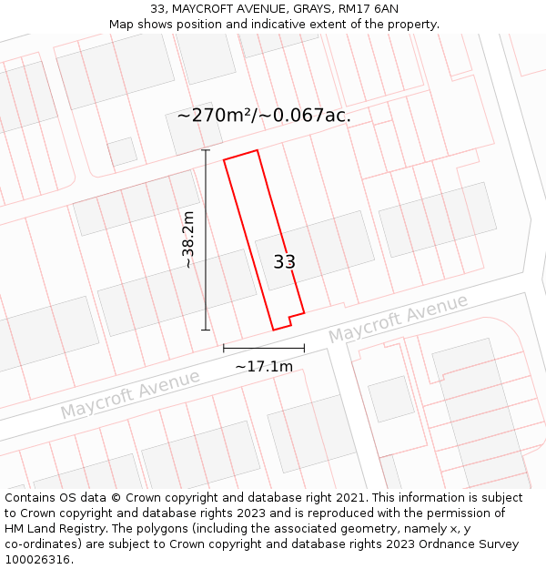 33, MAYCROFT AVENUE, GRAYS, RM17 6AN: Plot and title map