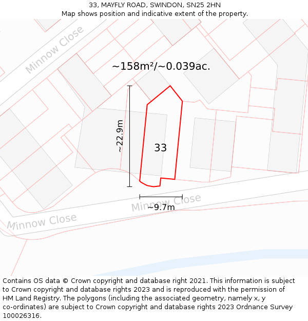 33, MAYFLY ROAD, SWINDON, SN25 2HN: Plot and title map