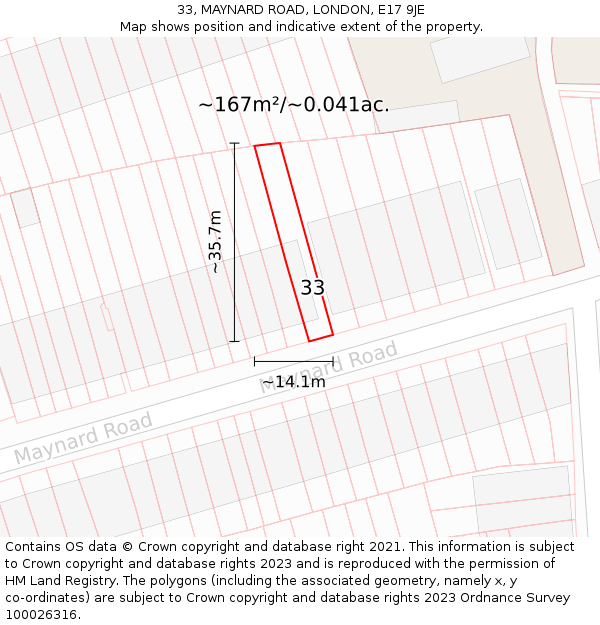 33, MAYNARD ROAD, LONDON, E17 9JE: Plot and title map