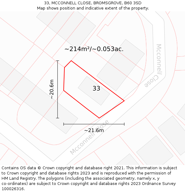 33, MCCONNELL CLOSE, BROMSGROVE, B60 3SD: Plot and title map