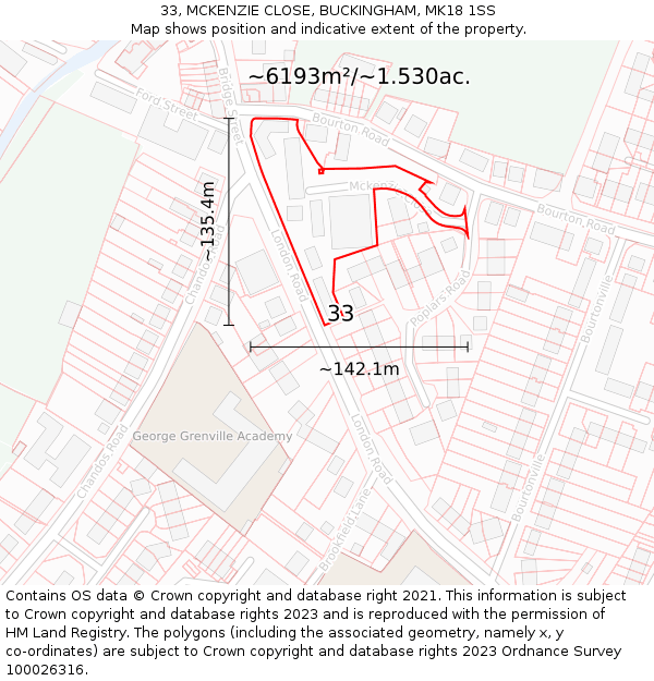 33, MCKENZIE CLOSE, BUCKINGHAM, MK18 1SS: Plot and title map