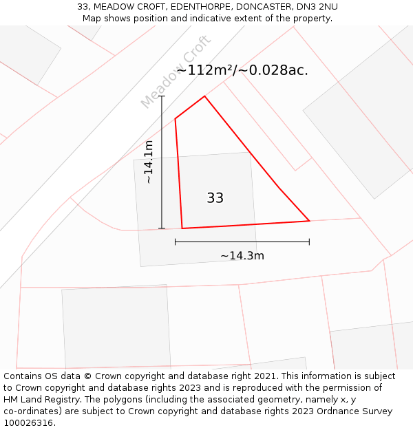 33, MEADOW CROFT, EDENTHORPE, DONCASTER, DN3 2NU: Plot and title map