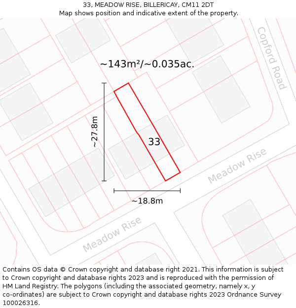 33, MEADOW RISE, BILLERICAY, CM11 2DT: Plot and title map