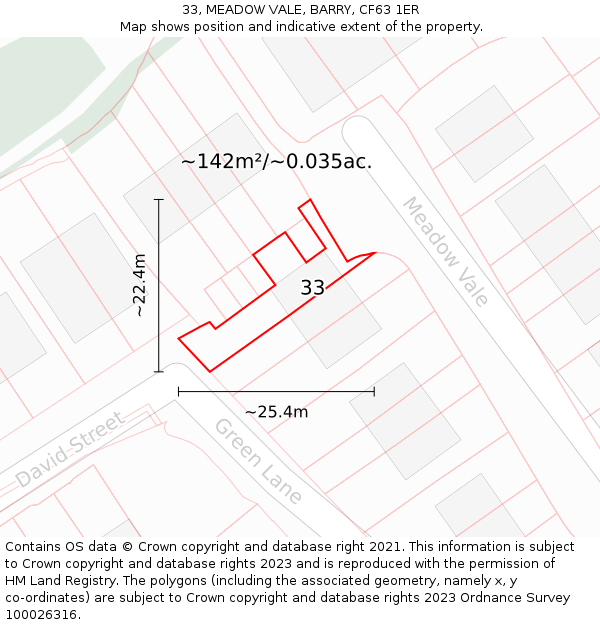 33, MEADOW VALE, BARRY, CF63 1ER: Plot and title map