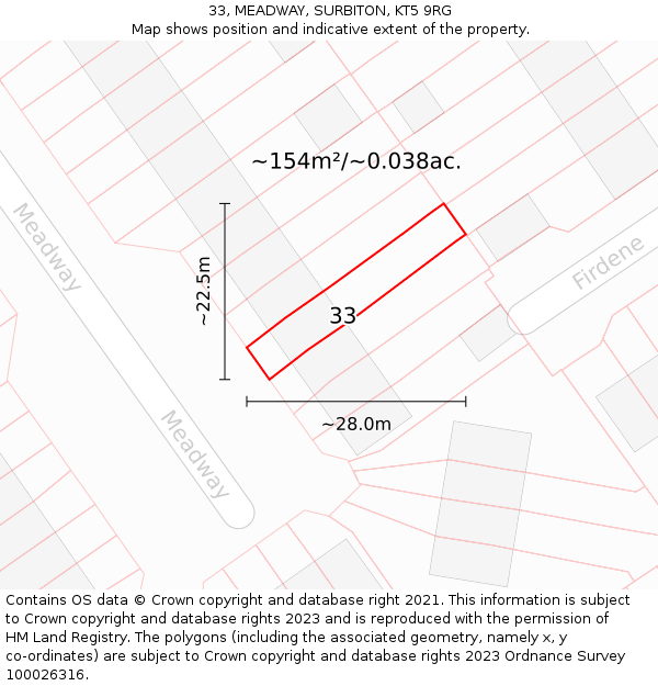 33, MEADWAY, SURBITON, KT5 9RG: Plot and title map