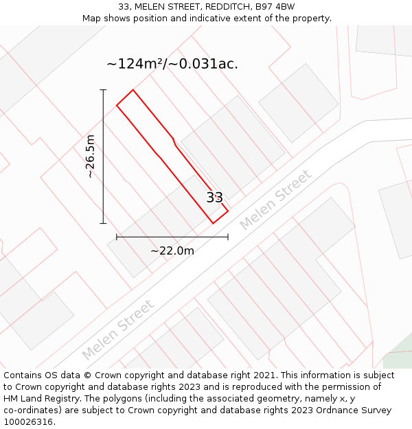 33, MELEN STREET, REDDITCH, B97 4BW: Plot and title map