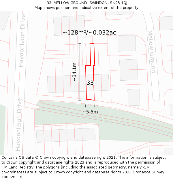 33, MELLOW GROUND, SWINDON, SN25 1QJ: Plot and title map