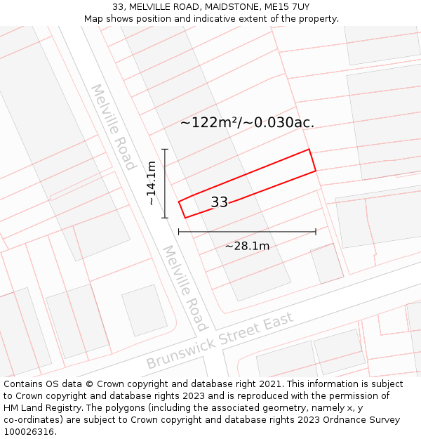33, MELVILLE ROAD, MAIDSTONE, ME15 7UY: Plot and title map