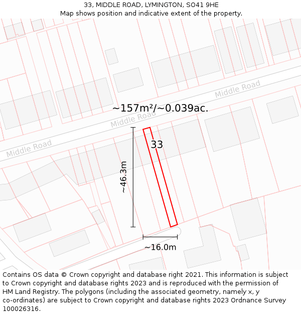 33, MIDDLE ROAD, LYMINGTON, SO41 9HE: Plot and title map