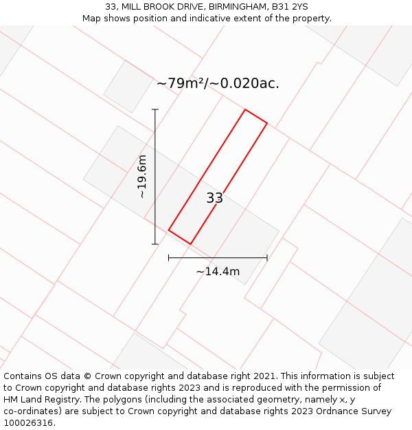33, MILL BROOK DRIVE, BIRMINGHAM, B31 2YS: Plot and title map