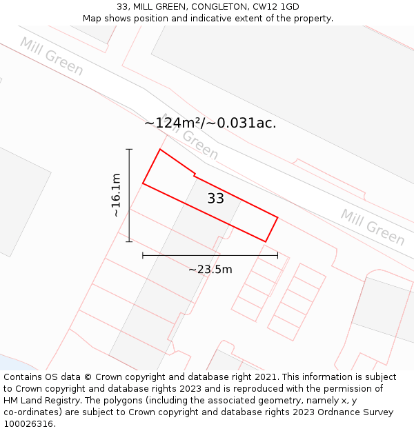 33, MILL GREEN, CONGLETON, CW12 1GD: Plot and title map