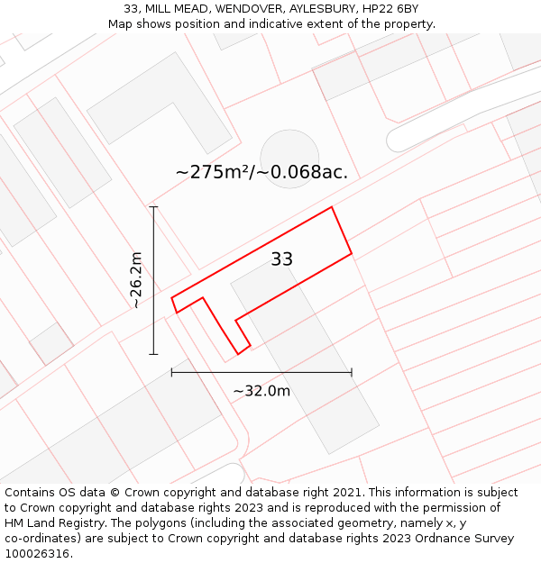 33, MILL MEAD, WENDOVER, AYLESBURY, HP22 6BY: Plot and title map