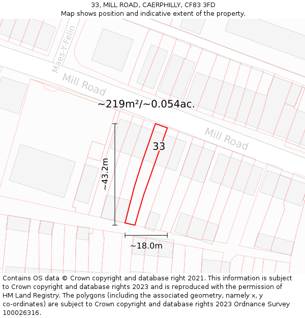 33, MILL ROAD, CAERPHILLY, CF83 3FD: Plot and title map