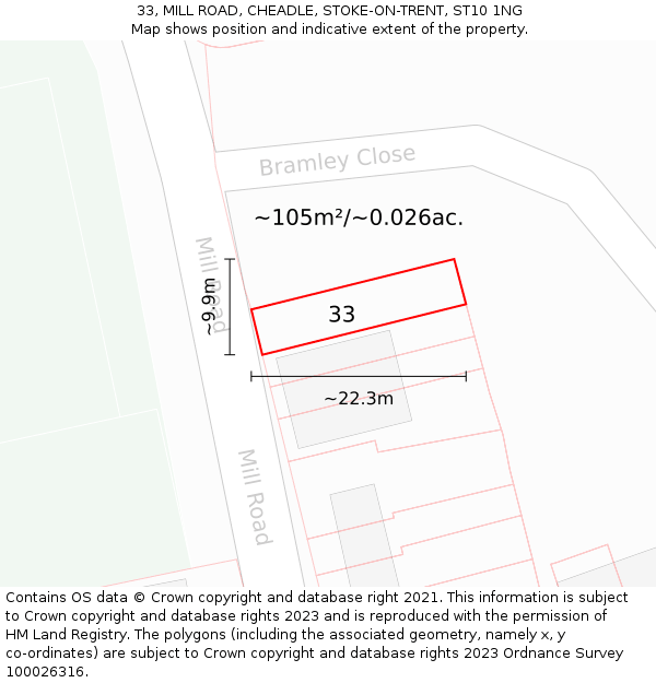 33, MILL ROAD, CHEADLE, STOKE-ON-TRENT, ST10 1NG: Plot and title map