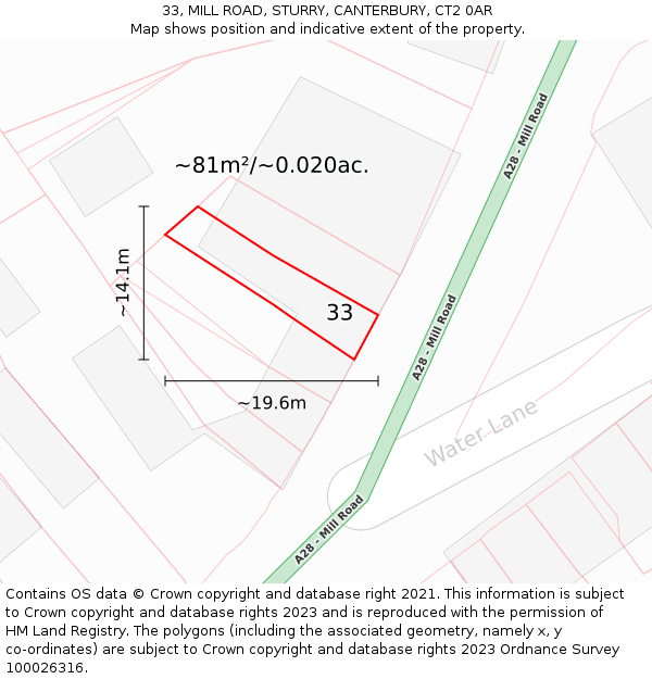 33, MILL ROAD, STURRY, CANTERBURY, CT2 0AR: Plot and title map