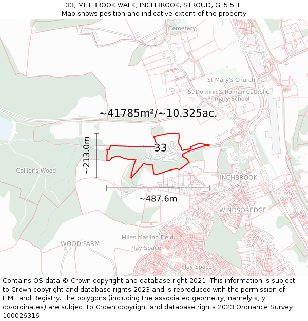 33, MILLBROOK WALK, INCHBROOK, STROUD, GL5 5HE: Plot and title map
