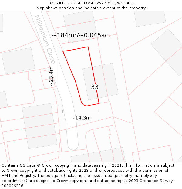 33, MILLENNIUM CLOSE, WALSALL, WS3 4PL: Plot and title map