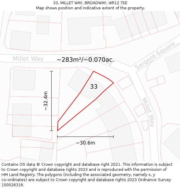 33, MILLET WAY, BROADWAY, WR12 7EE: Plot and title map