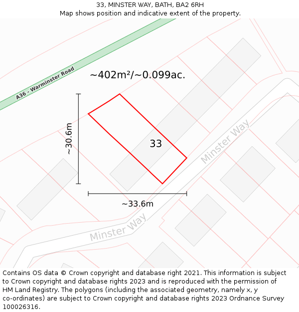 33, MINSTER WAY, BATH, BA2 6RH: Plot and title map