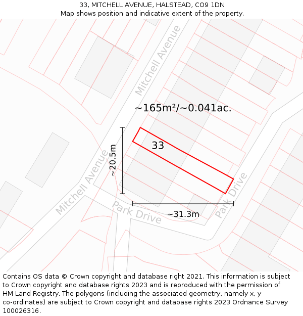 33, MITCHELL AVENUE, HALSTEAD, CO9 1DN: Plot and title map