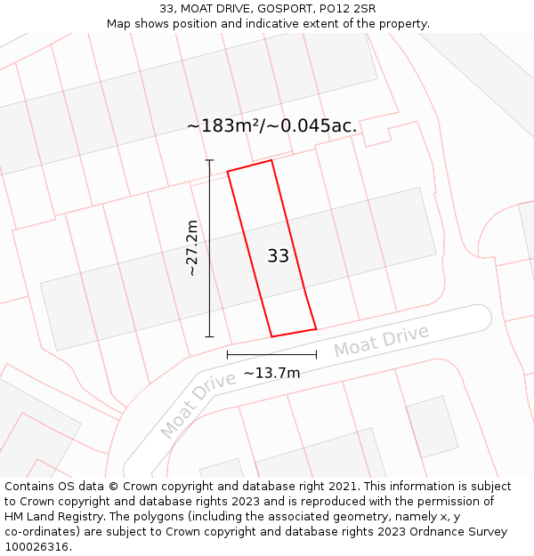 33, MOAT DRIVE, GOSPORT, PO12 2SR: Plot and title map