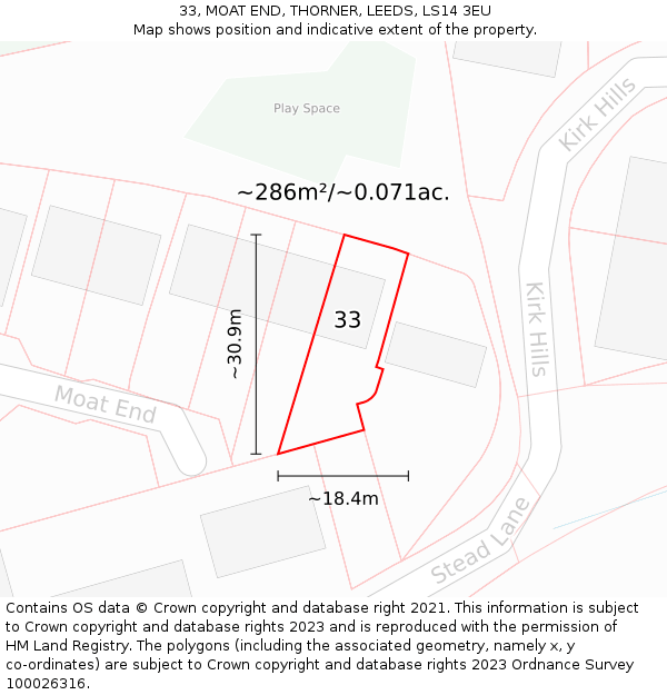 33, MOAT END, THORNER, LEEDS, LS14 3EU: Plot and title map