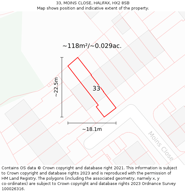 33, MOINS CLOSE, HALIFAX, HX2 8SB: Plot and title map