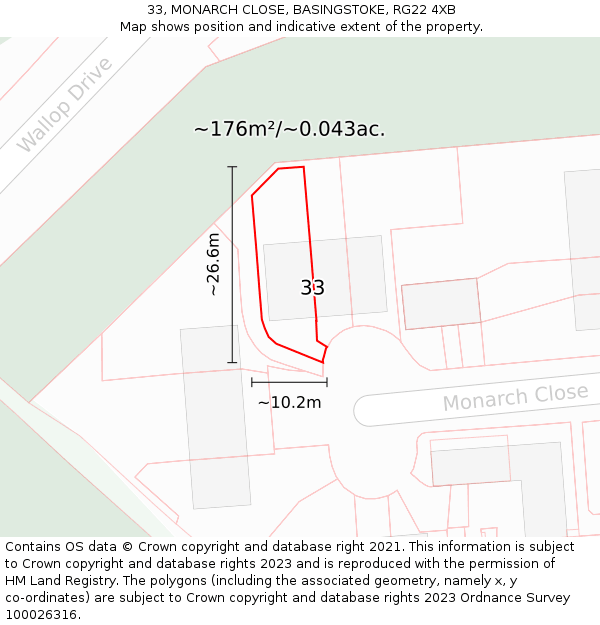 33, MONARCH CLOSE, BASINGSTOKE, RG22 4XB: Plot and title map