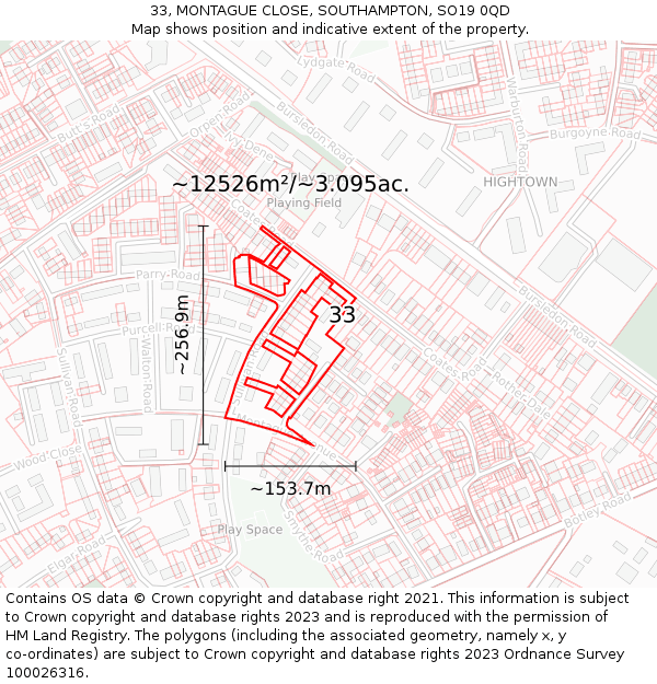 33, MONTAGUE CLOSE, SOUTHAMPTON, SO19 0QD: Plot and title map