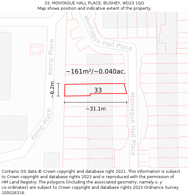 33, MONTAGUE HALL PLACE, BUSHEY, WD23 1QG: Plot and title map