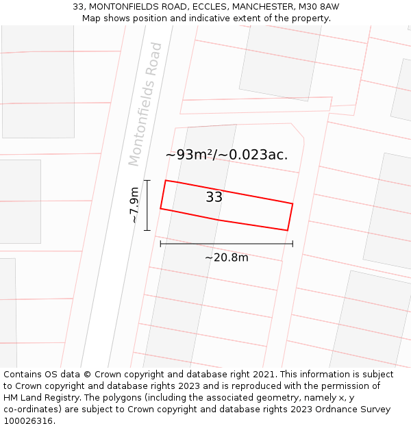 33, MONTONFIELDS ROAD, ECCLES, MANCHESTER, M30 8AW: Plot and title map