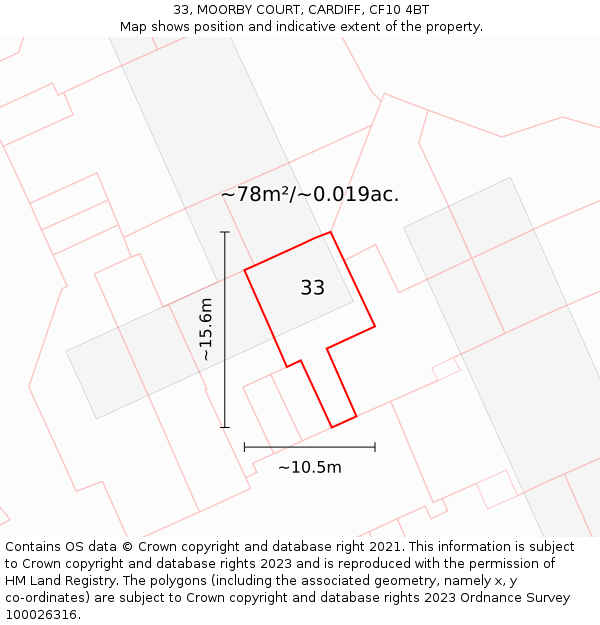 33, MOORBY COURT, CARDIFF, CF10 4BT: Plot and title map
