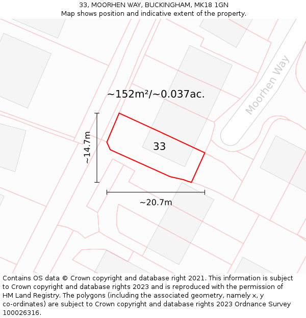 33, MOORHEN WAY, BUCKINGHAM, MK18 1GN: Plot and title map