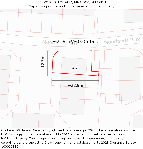 33, MOORLANDS PARK, MARTOCK, TA12 6DN: Plot and title map