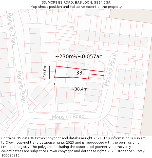 33, MOPSIES ROAD, BASILDON, SS14 1GA: Plot and title map