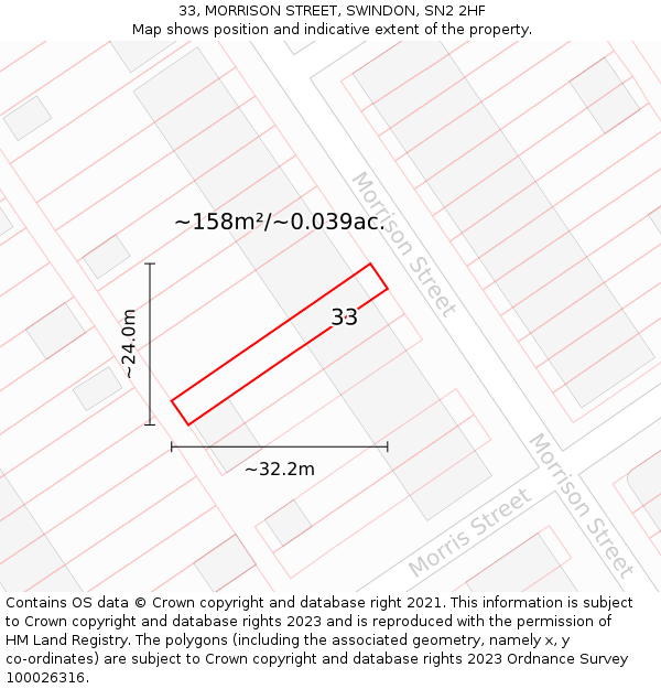 33, MORRISON STREET, SWINDON, SN2 2HF: Plot and title map