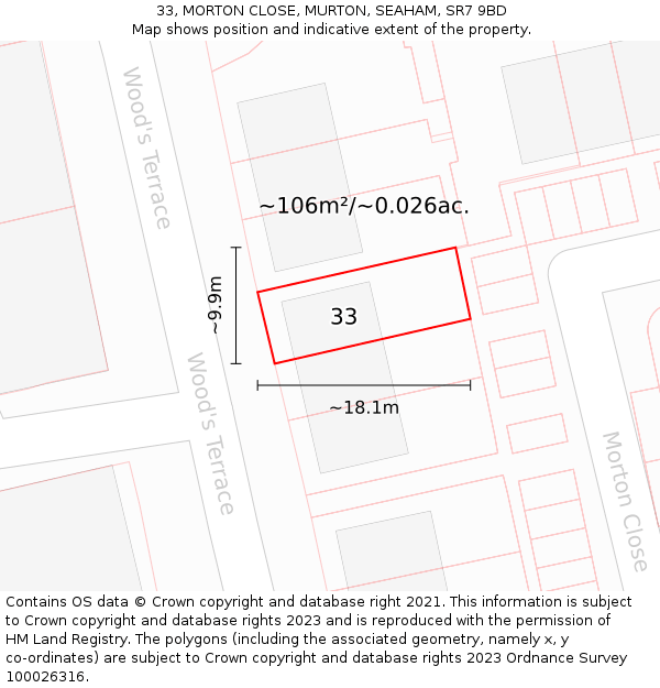33, MORTON CLOSE, MURTON, SEAHAM, SR7 9BD: Plot and title map