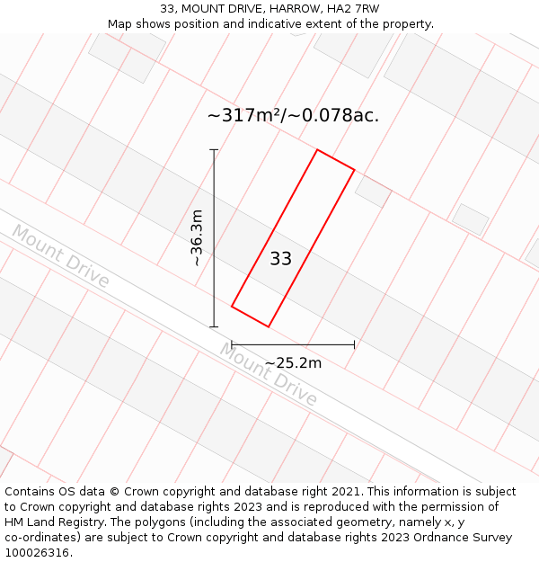 33, MOUNT DRIVE, HARROW, HA2 7RW: Plot and title map