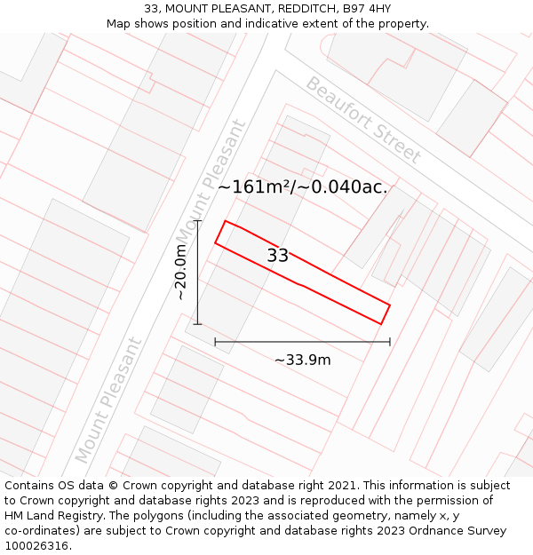 33, MOUNT PLEASANT, REDDITCH, B97 4HY: Plot and title map
