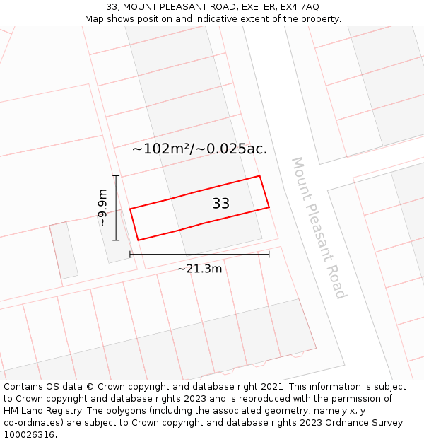 33, MOUNT PLEASANT ROAD, EXETER, EX4 7AQ: Plot and title map