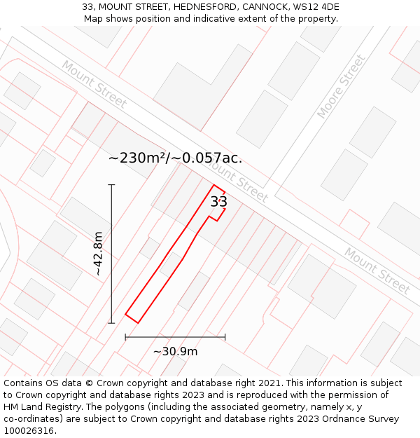 33, MOUNT STREET, HEDNESFORD, CANNOCK, WS12 4DE: Plot and title map