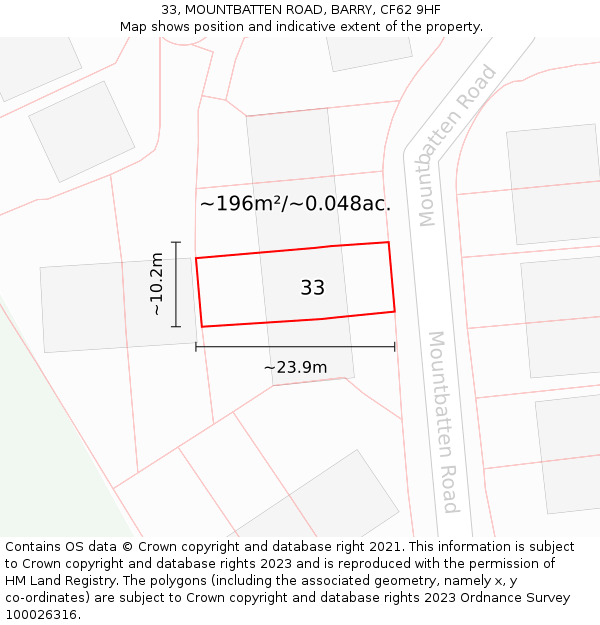 33, MOUNTBATTEN ROAD, BARRY, CF62 9HF: Plot and title map