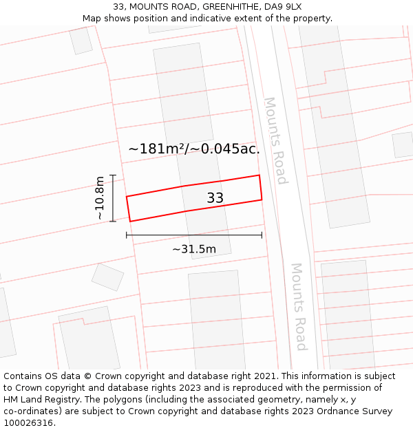 33, MOUNTS ROAD, GREENHITHE, DA9 9LX: Plot and title map