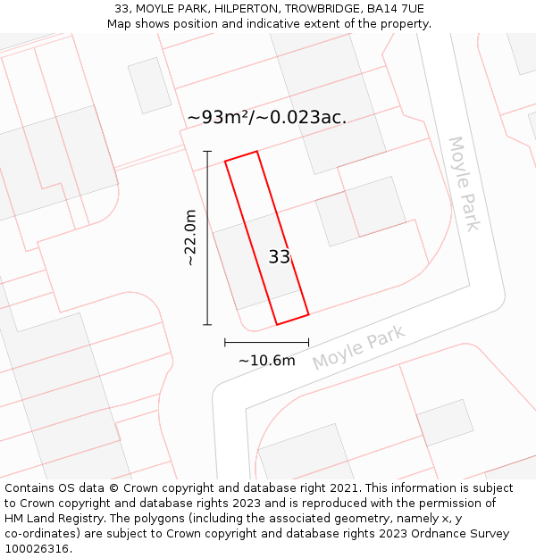 33, MOYLE PARK, HILPERTON, TROWBRIDGE, BA14 7UE: Plot and title map