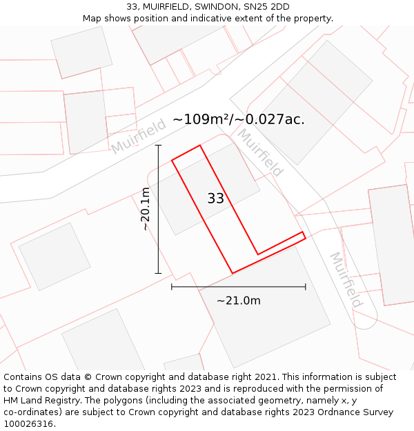 33, MUIRFIELD, SWINDON, SN25 2DD: Plot and title map