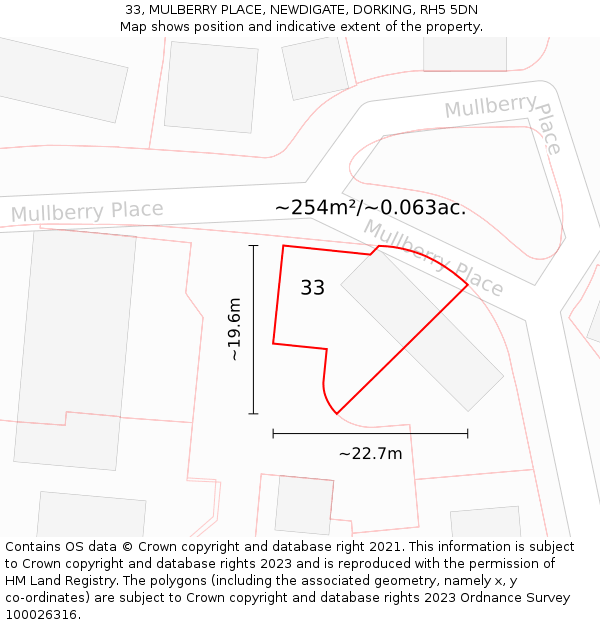33, MULBERRY PLACE, NEWDIGATE, DORKING, RH5 5DN: Plot and title map