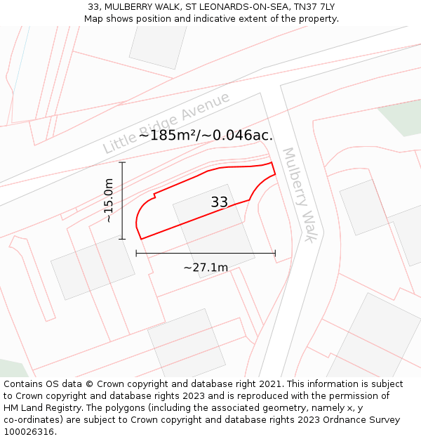 33, MULBERRY WALK, ST LEONARDS-ON-SEA, TN37 7LY: Plot and title map