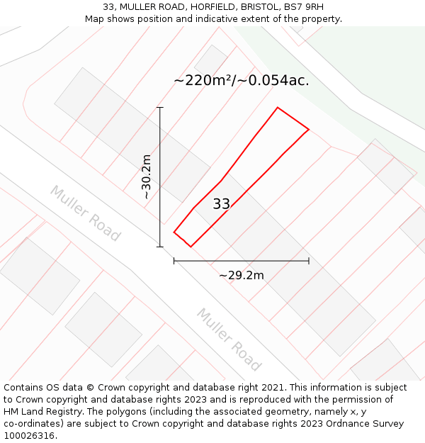 33, MULLER ROAD, HORFIELD, BRISTOL, BS7 9RH: Plot and title map