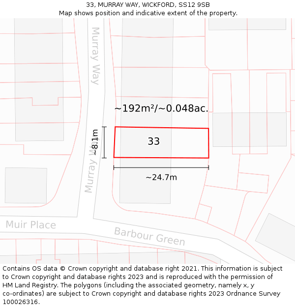 33, MURRAY WAY, WICKFORD, SS12 9SB: Plot and title map