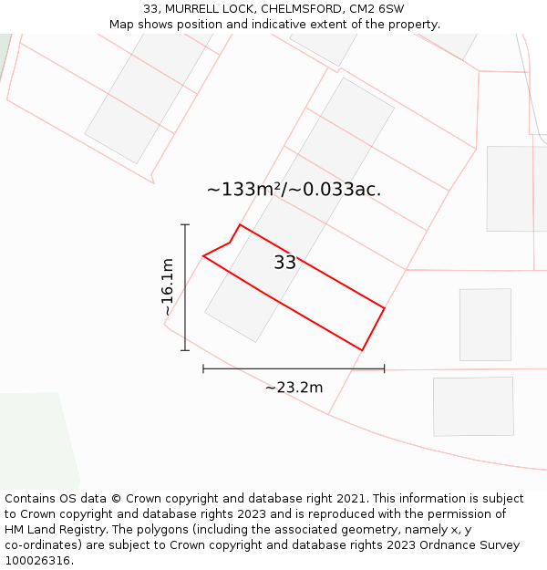 33, MURRELL LOCK, CHELMSFORD, CM2 6SW: Plot and title map